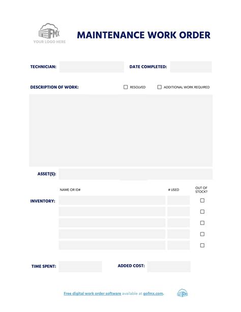 Maintenance Work Order Form Free Downloadable Template Fmx