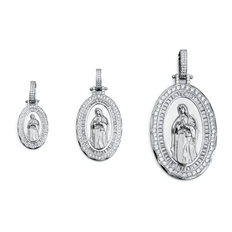 Solid Sterling Silver Virgin Mary Pendant Oval Amulet Iced Necklace