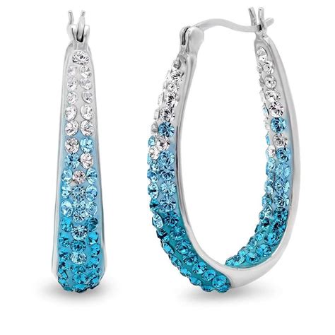 Sterling Silver Blue Ombre Hoop Earrings Made With Swarovski Crystals