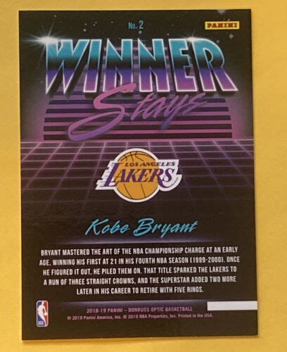 2018 19 Panini Donruss Optic Winner Stays 2 Kobe Bryant For Sale