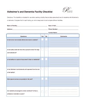 Fillable Online Petersenhealthcare Alzheimer S And Dementia Facility