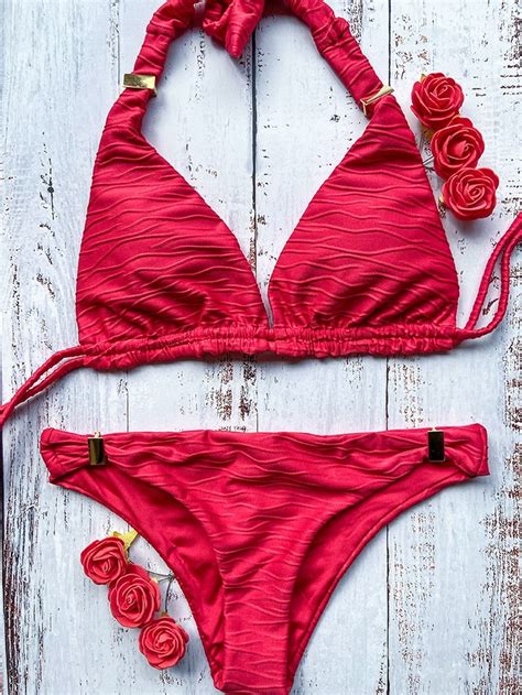 Bikini Halter Red Texture Van Mystical Swimwear Maat Broekje Xl Maat Topje S