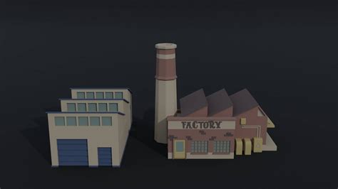 Cartoon Factories Polygonal Style 3d Model By Tykryk