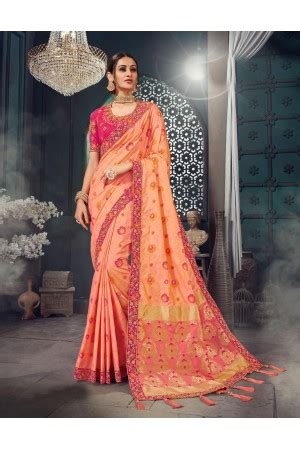 Orange Bhagalpuri Silk Heavy Designer Bhagalpuri Silk Saree