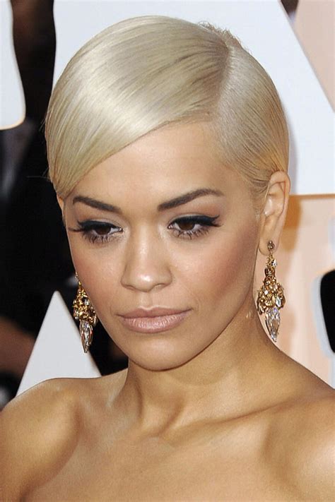Rita Ora Straight Platinum Blonde Slicked Back Hairstyle Steal Her Style