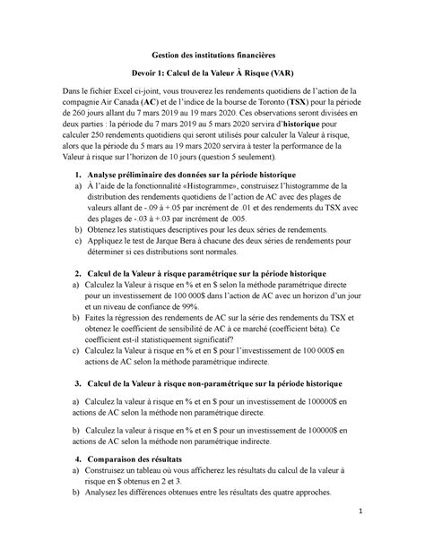 Ex Nonc Devoir Gestion Des Institutions Financi Res Devoir