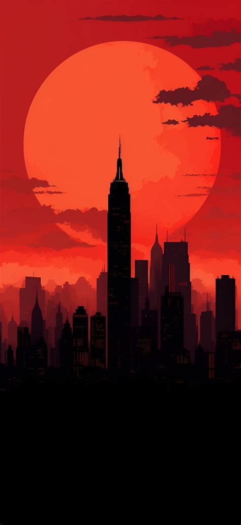 Aesthetic Wallpaper iPhone and Android - Red Skyline of New York City ...