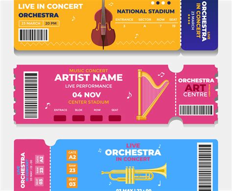 Set Of Concert Ticket Template Vector Art And Graphics