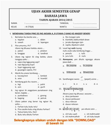 Contoh Soal Pilihan Ganda Bahasa Indonesia Kelas Semester