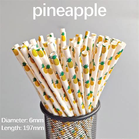 Sl Disposable Degradable Kraft Paper Straws Cool Summer Fruit Pattern