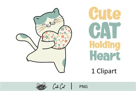 Cute Cat Holding Heart Graphic By Cutecat · Creative Fabrica