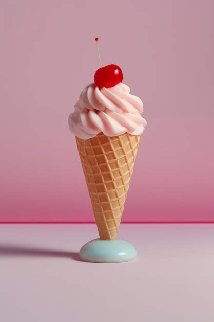 Premium Ai Image A Pink Ice Cream Cone With A Cherry On Top