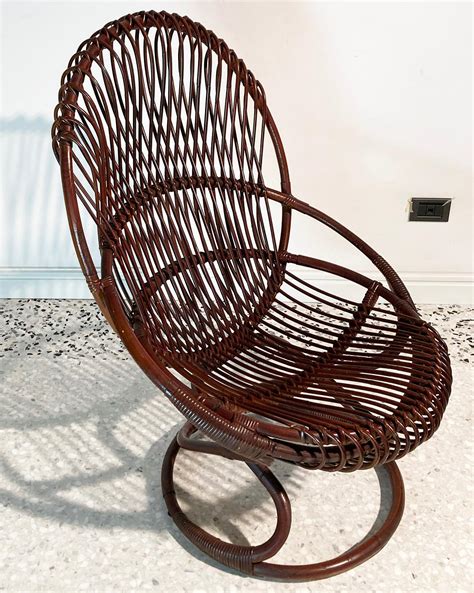 Tito Agnoli Armchairs Model Tre Cerchi In Rattan Wood For Bonacina