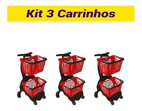 Kit Carrinhos Pl Stico Ecoflex P Compras Duplo Cesto L