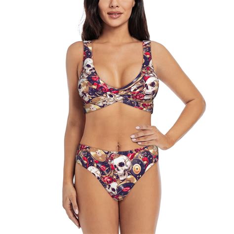 Swim Suits For Women Bikini Skull Record Artist Soft Stretchy