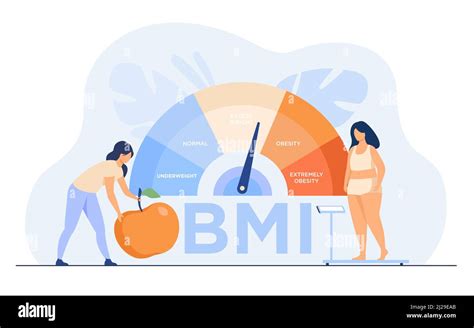 Tiny Women Near Obese Chart Scales Isolated Flat Vector Illustration