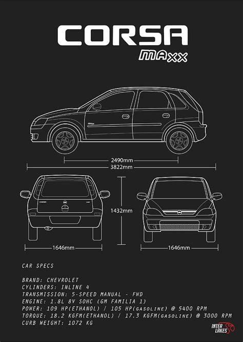 Chevrolet Corsa 1 8 Maxx 2007 Blueprint Interlakes Digital Art By Interlakes Fine Art America