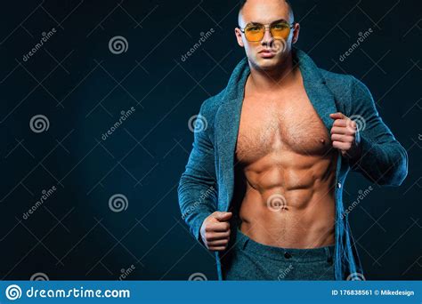 Portrait Of Handsome Stylish Man Bodybuilder With Naked Torso In