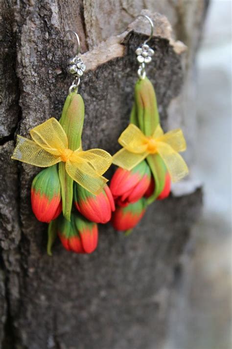 Tulips Jewelry Polymer Clay Flower Drop Tulips Earrings Spring