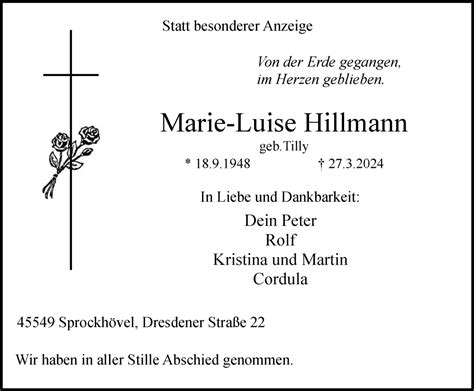 Traueranzeigen Von Marie Luise Hillmann Trauer In NRW De