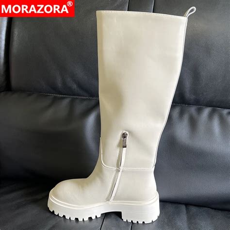 MORAZORA Plus Size 34 43 New Full Cow Leather Women Boots Slip On