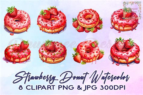 Strawberry Donut Watercolor Clipart Graphic By Drumpee Design