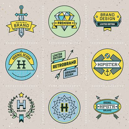 aneka warna desain retro logo hipster insignias set  ilustrasi stok
