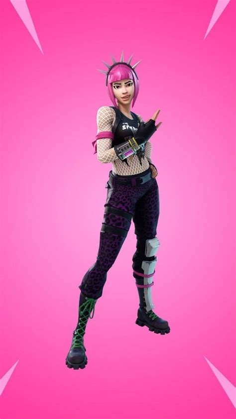 A Female Character With Pink Hair And Spiked Headgear Standing In Front Of A Pink Background