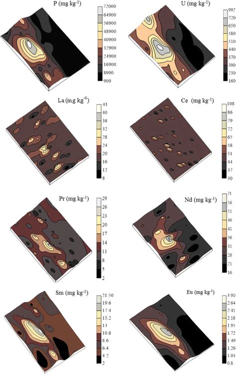 Spatial Variability Maps 3D Format For Contents Of P U And LREEs In