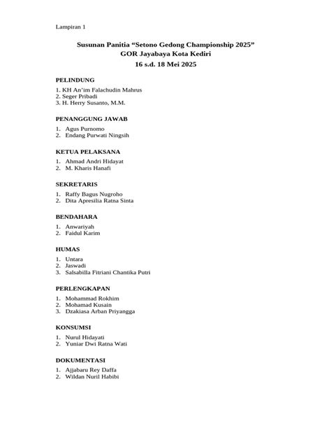Susunan Panitia Setono Gedong Championship 2025 Pdf