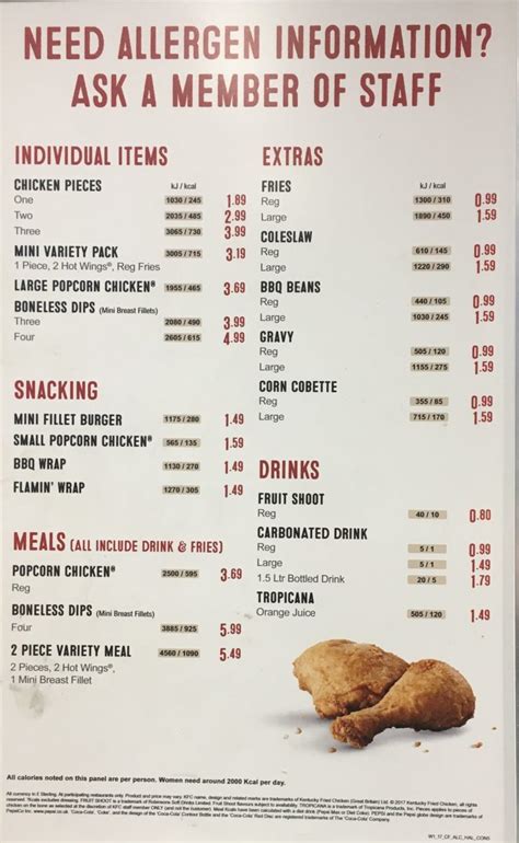 Kfc Menu Prices Uk Updated June 2024 Chicken Boxes