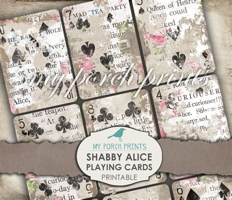 Shabby Alice In Wonderland Playing Cards Printable Junk Etsy