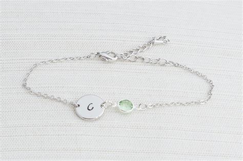 Silver Birthstone And Initial Bracelet Silver Bracelet Etsy