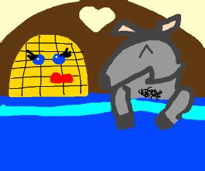 donkey (from shrek) saying "WAFFLES!" - Drawception