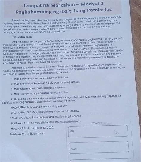 Solved Ikaapat Na Markahan Modyul 2 Paghahambing Ng Ibat Ibang