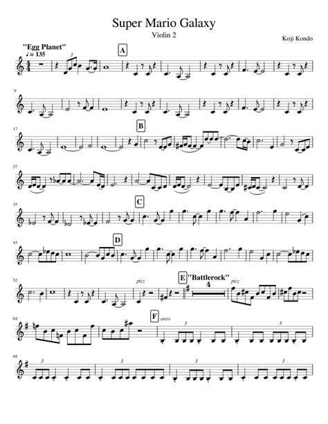 Super Mario Galaxy Medley 2nd Violin Sheet Music For Violin Solo