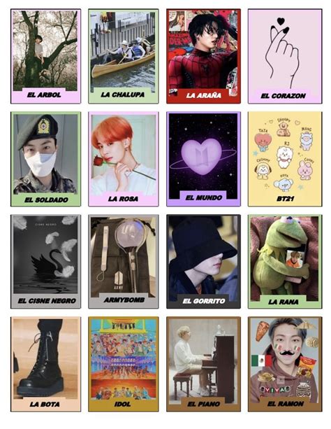 Tablas de lotería Tablas de loteria Manualidades kpop Bts en mexico