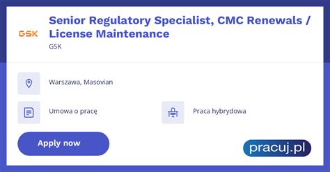 Praca Senior Regulatory Specialist Cmc Renewals License Maintenance