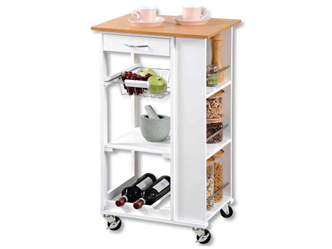 кухонная тележка kesper 25777 white/bamboo trolley