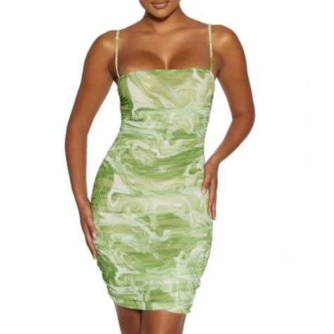 Naked Wardrobe Dresses Naked Wardrobe Ruched Kelly Green Marble