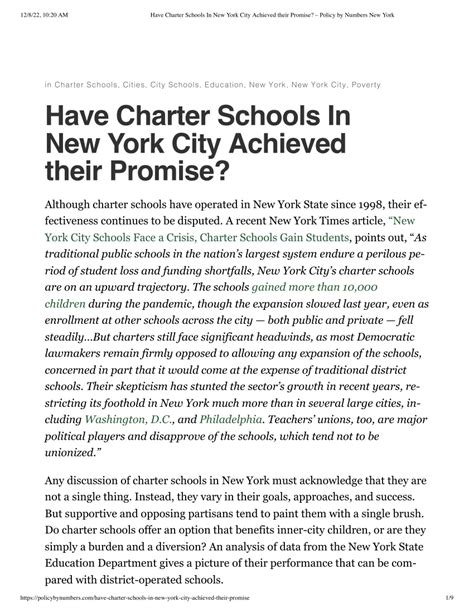 Pdf Have Charter Schools In New York City Achieved Their Promise