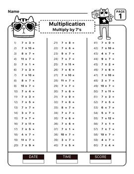 Timed Multiplication Facts 0 12 Fluency Quizzes Worksheet 3rd Grade