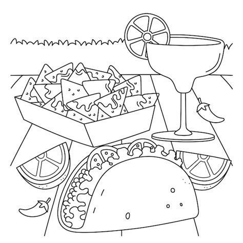 Cinco De Mayo Taco Nachos Margarita Malvorlagen Premium Vektor