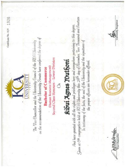 KCA Degree Certificate | PDF