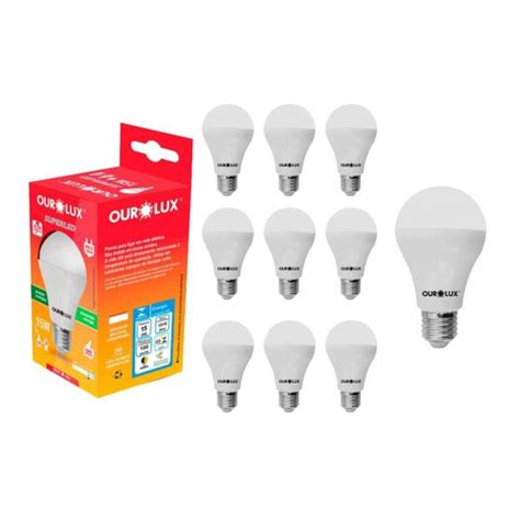 Kit 10 Lâmpadas LED Bulbo Potência 15W Bivolt Branco Frio Ourolux