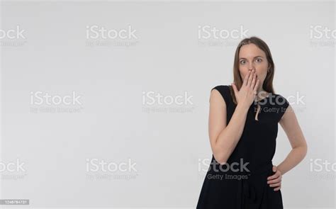 Shocked Suprised Girl Closing Her Mouth With A Hand Funny Girl On White