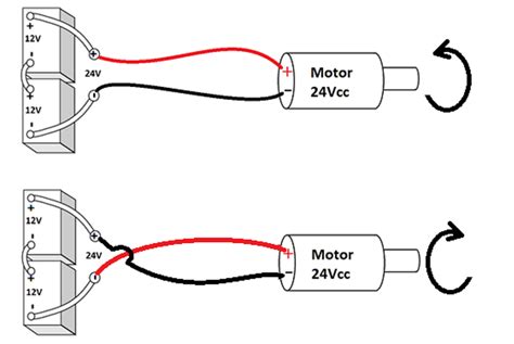 Cambio de sentido de giro de motor 24 Vcc y conexión con baterías de 12 V