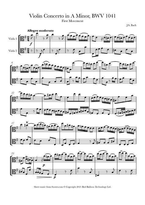 Bach Violin Concerto In A Minor BWV 1041 1st Mvt Sheet Music For