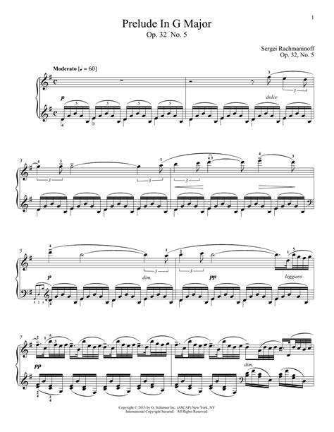 Prelude In G Major Op 32 No 5 By Sergei Rachmaninoff Sheet Music