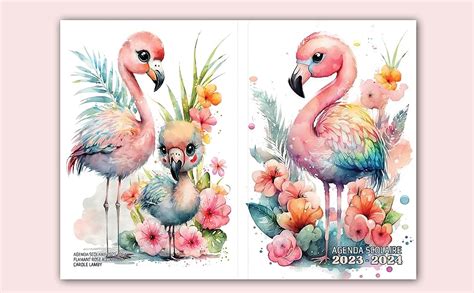 Agenda scolaire 2023 2024 Flamant rose aquarelle Collège lycée